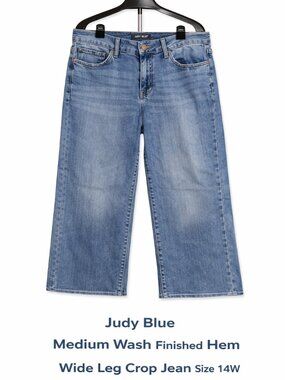 Judy Blue Women's Medium Wash Wide Leg Crop Jean Finished Hem Size 14W